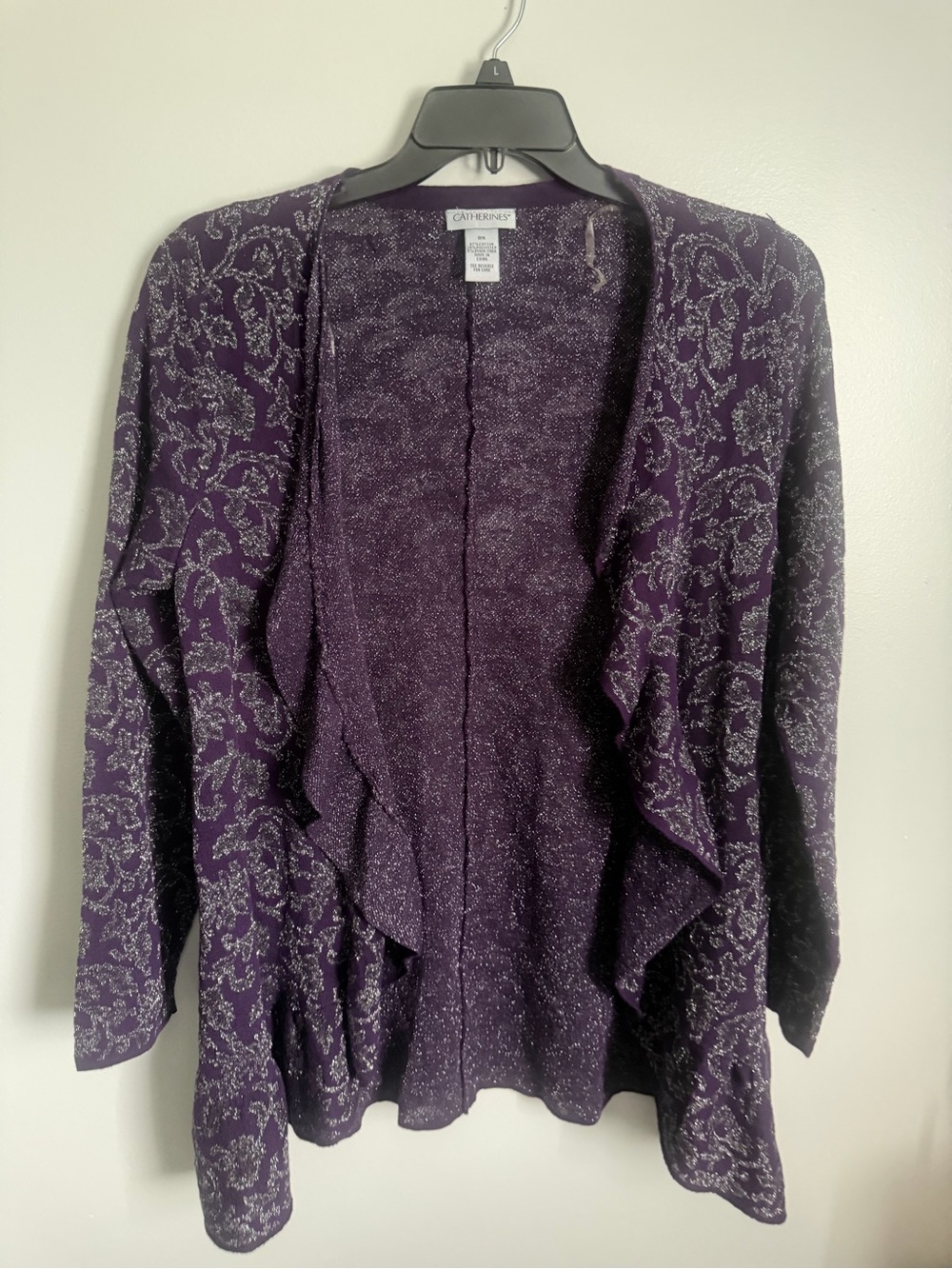 Catherines Purple Open-Front Silver Sparkle Cardigan Sweater size 0X